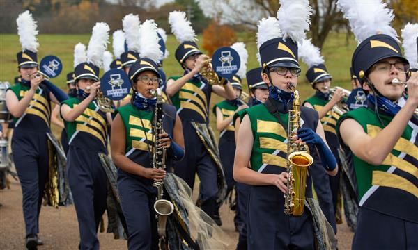 Band plays while marching